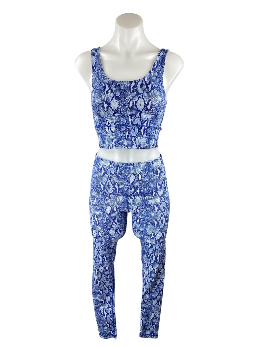 DYI Blue Snakeskin Athletic Yoga Crop Top High Rise Leggings Two Piece Set Sz S